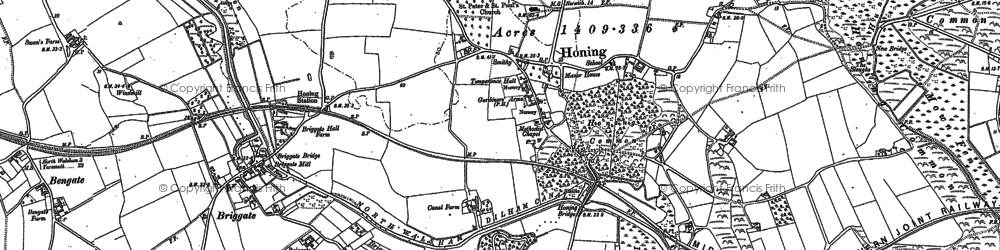 Old map of Honing in 1885