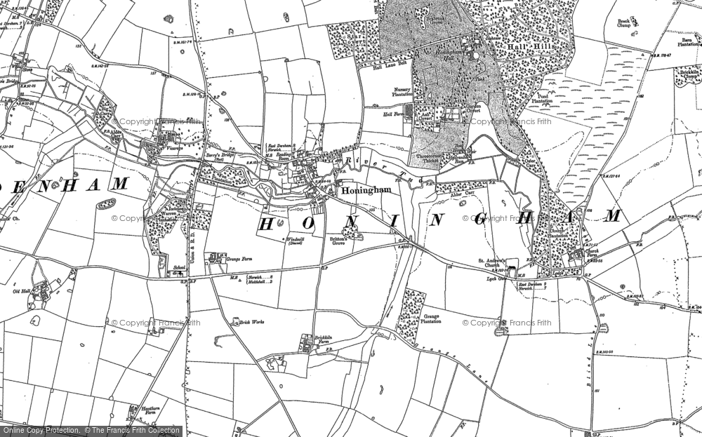 Old Map of Honingham, 1882 in 1882