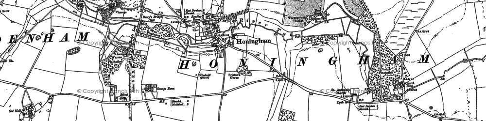 Old map of Honingham in 1882