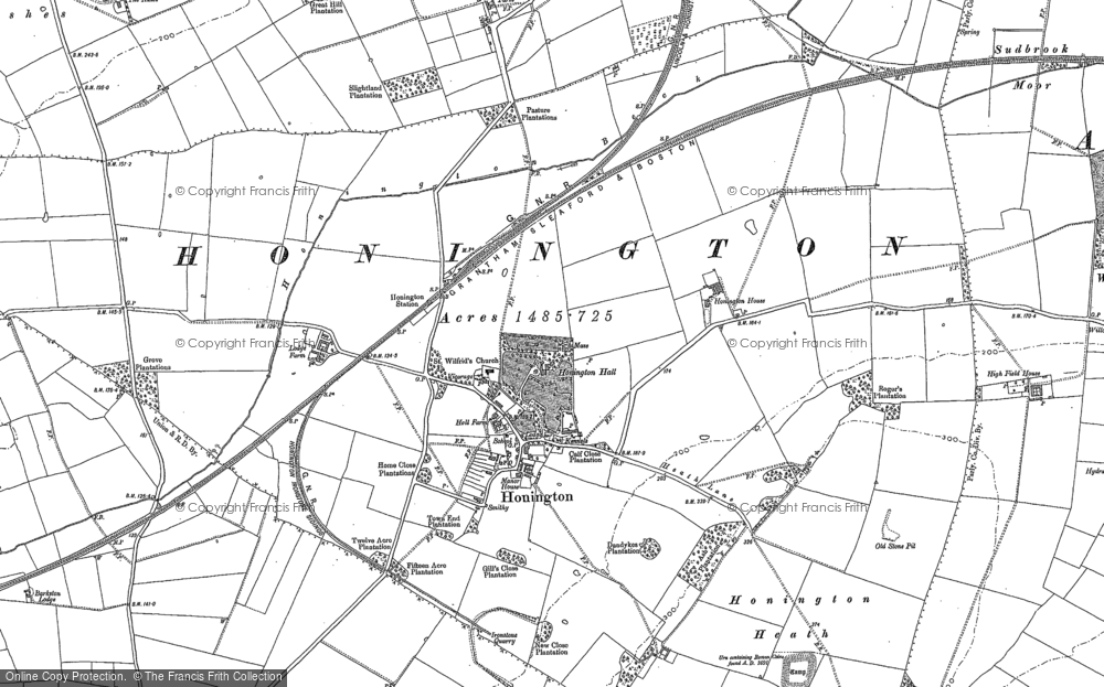 Old Map of Honington, 1887 in 1887