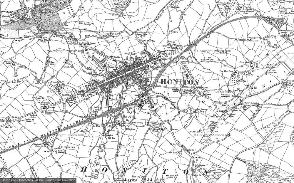 Old Map of Honiton, 1887 - 1888 in 1887