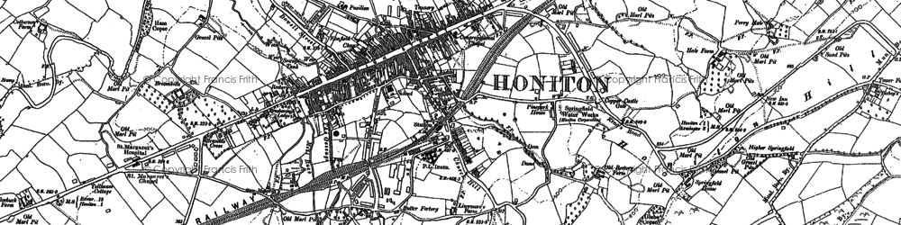 Old map of Honiton in 1887