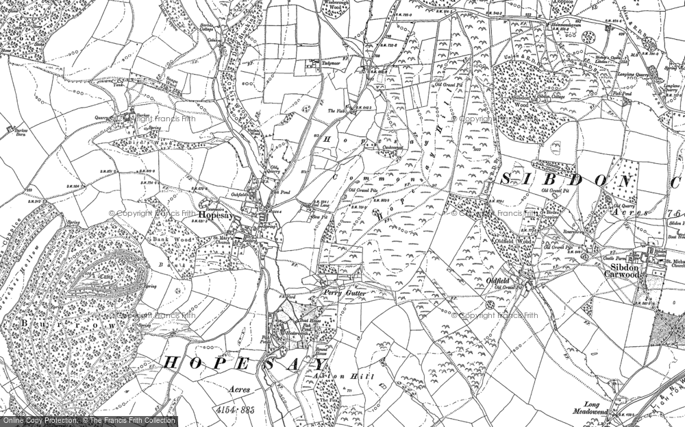 Old Map of Hopesay, 1883 in 1883