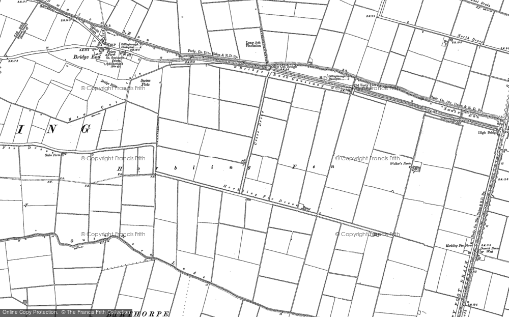 Old Map of Historic Map covering Bridge End Causeway in 1887