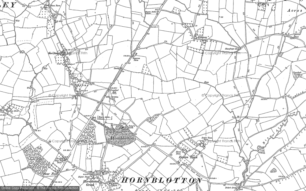 Old Map of Historic Map covering Hornblotton Green in 1885