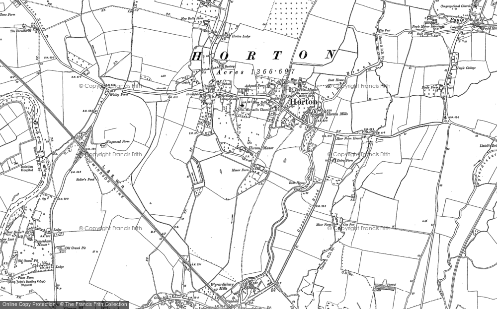 Old Map of Historic Map covering Wraysbury Reservoir in 1912