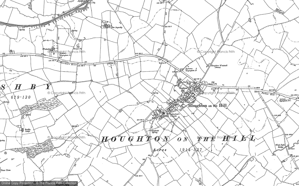 Old Map of Houghton on the Hill, 1884 - 1885 in 1884