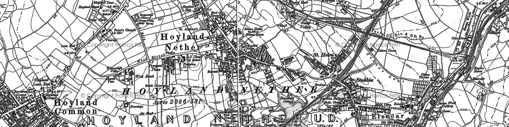 Old map of Hoyland in 1890