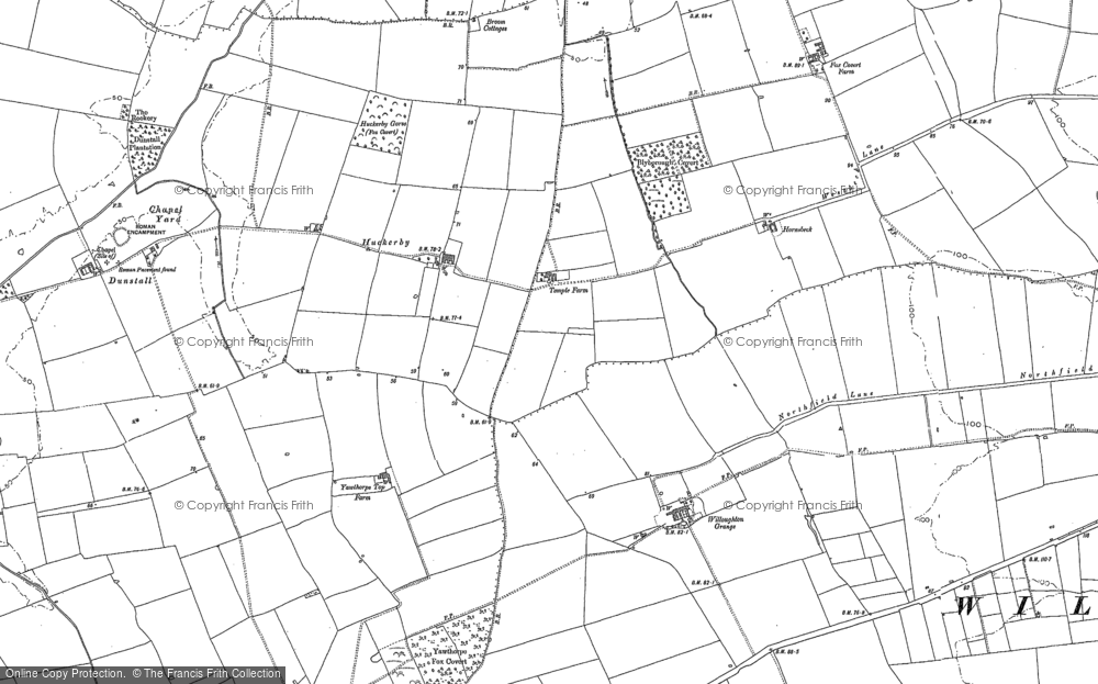 Old Map of Historic Map covering Yawthorpe Fox Covert in 1885