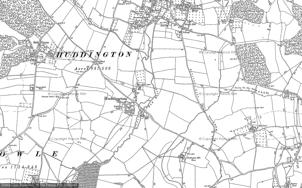 Old Map of Huddington, 1884 in 1884
