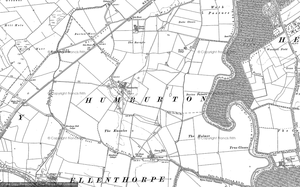 Old Map of Historic Map covering Burton Cottages in 1889