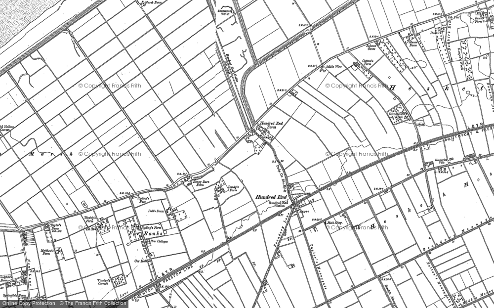 Old Map of Historic Map covering Tarleton Moss in 1891