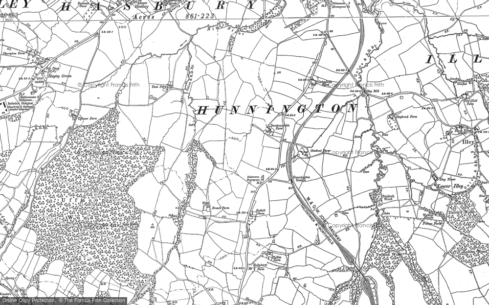 Old Map of Hunnington, 1882 in 1882
