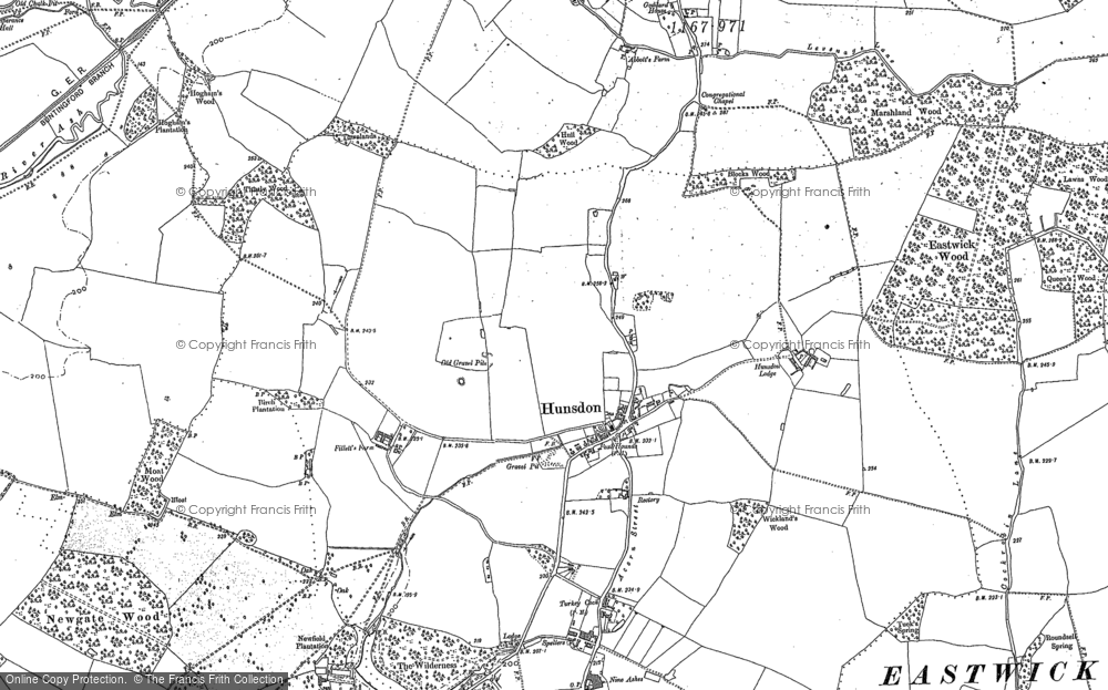 Old Map of Historic Map covering Hunsdonbury in 1916