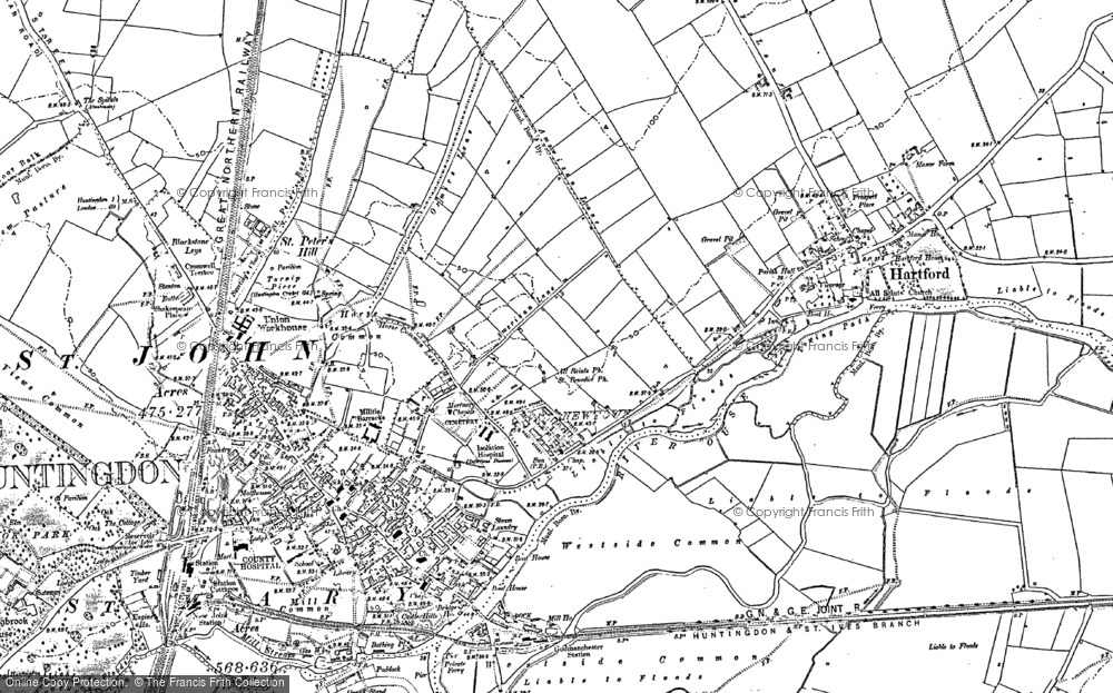 Old Map of Huntingdon, 1887 in 1887
