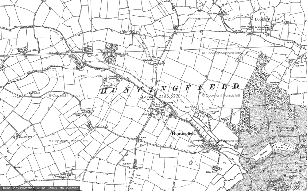 Old Map of Historic Map covering Broomgreen Covert in 1883