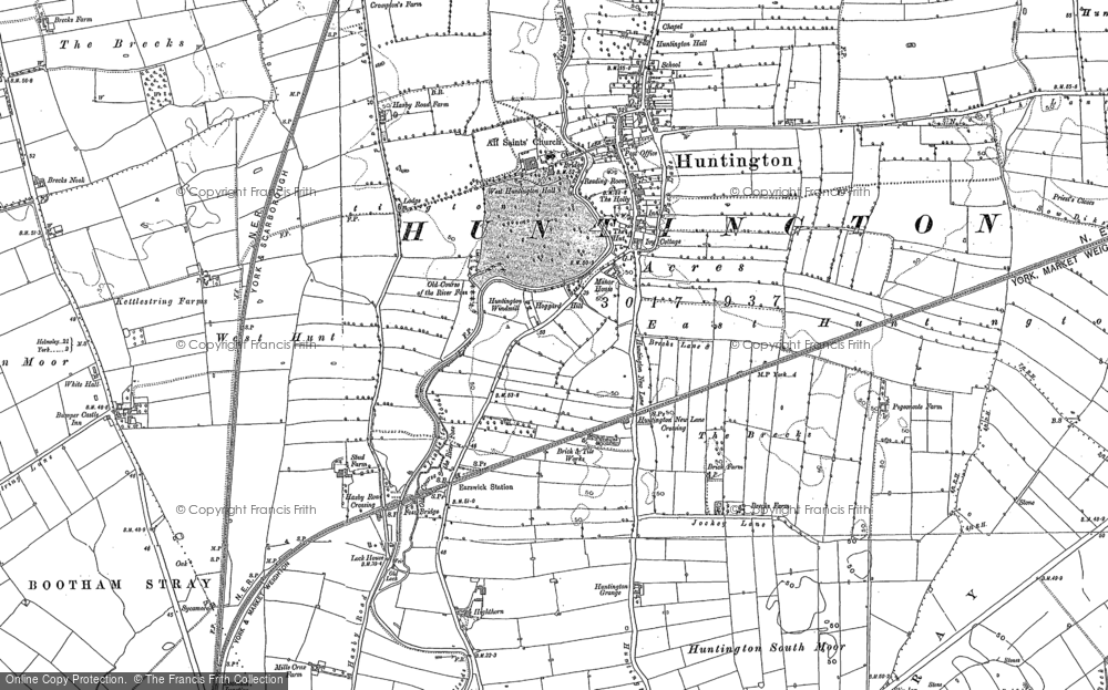 Old Map of Historic Map covering Monks Cross in 1890