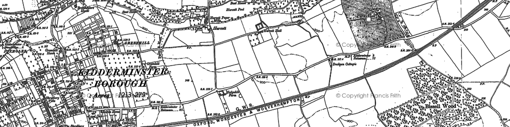 Old map of Hurcott in 1882