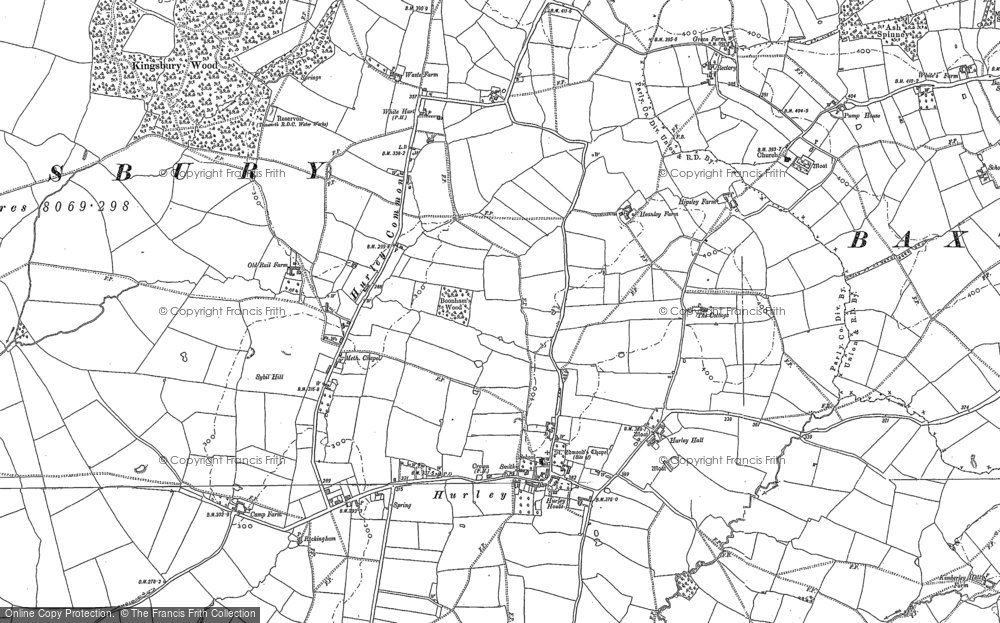 Old Map of Historic Map covering Hurley Common in 1886