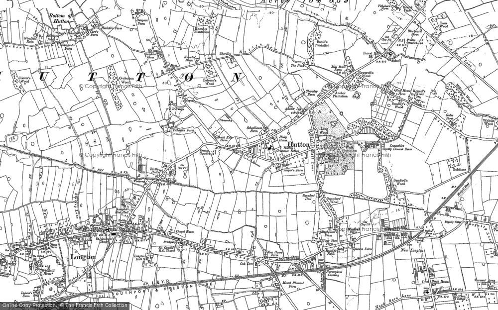 Old Map of Historic Map covering Bottom of Hutton in 1892