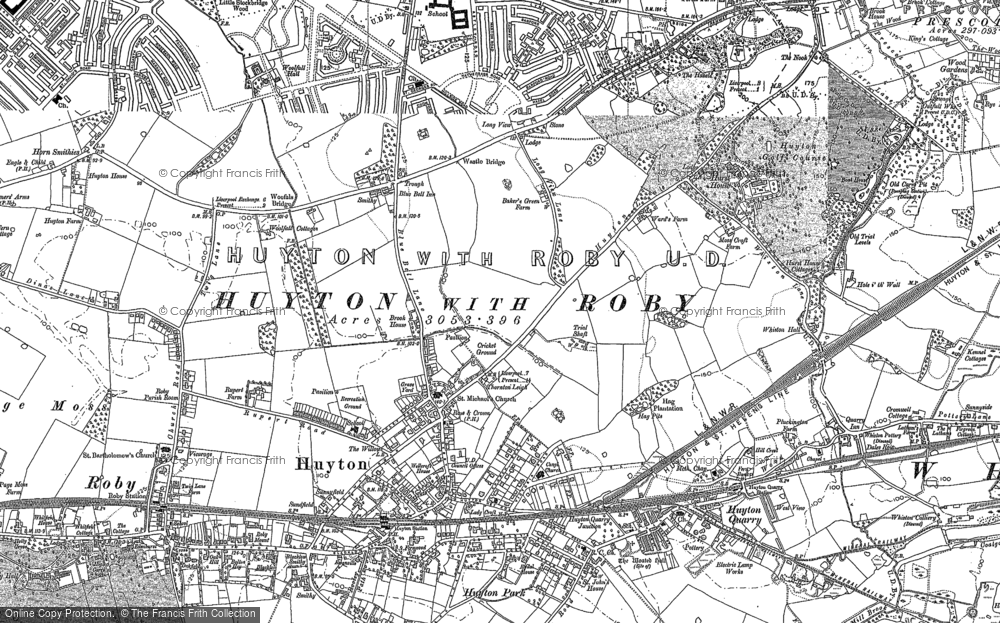 Old Map of Historic Map covering Huyton Quarry in 1891
