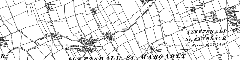 Old map of Ilketshall St Margaret in 1883