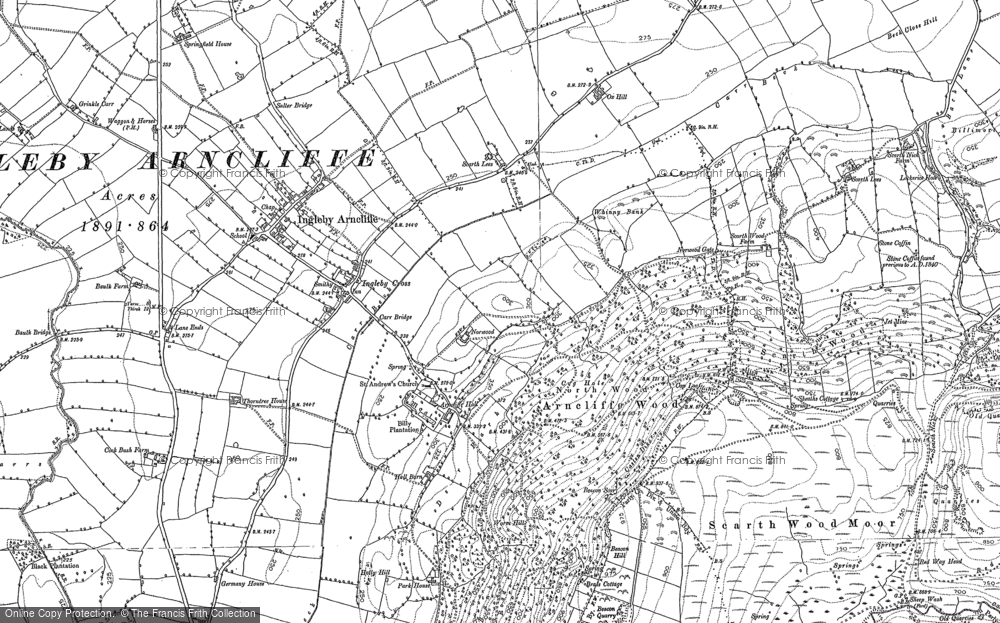 Old Map of Historic Map covering Arncliffe Hall in 1890