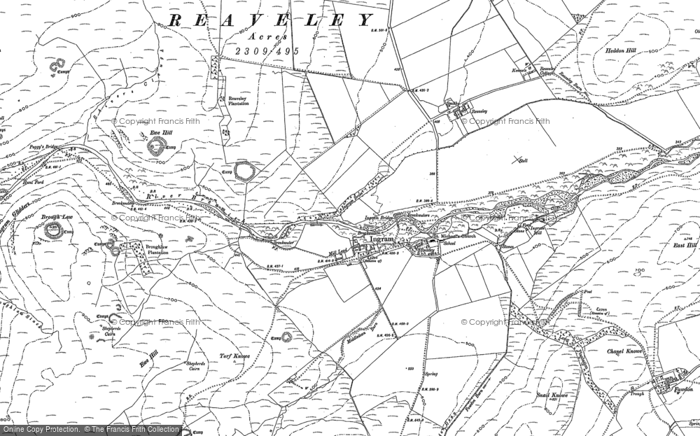 Old Map of Historic Map covering Brough Law in 1896