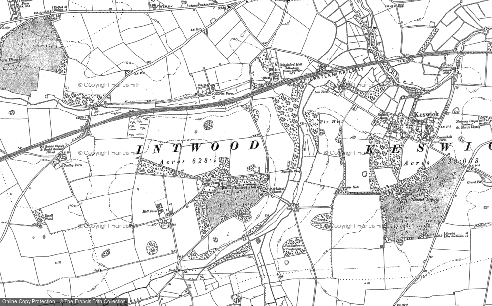 Old Map of Historic Map covering Tas Valley Way in 1881