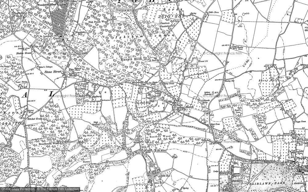 Old Map of Historic Map covering Bitchet Green in 1869