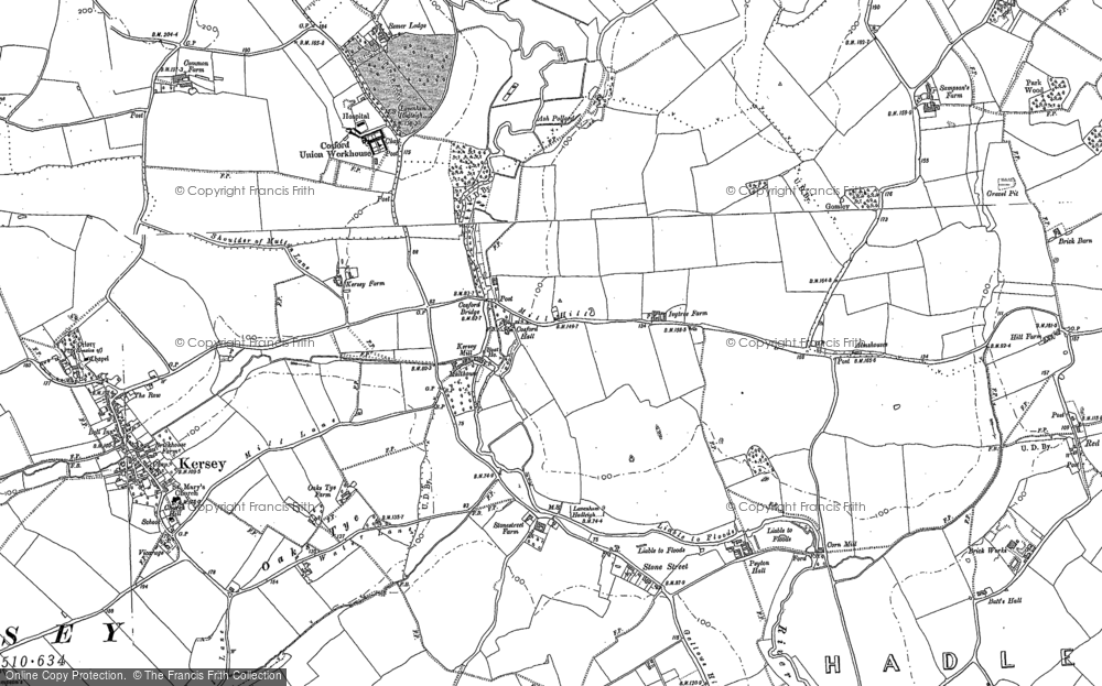 Old Map of Historic Map covering River Brett in 1884