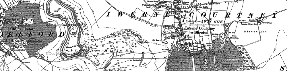Old map of Iwerne Courtney in 1886