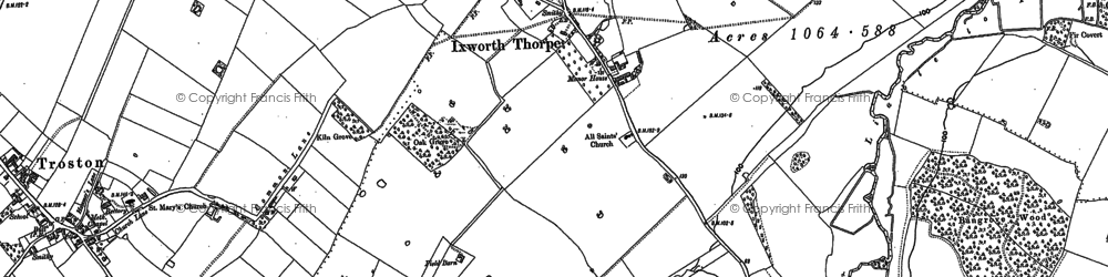 Old map of Ixworth Thorpe in 1882