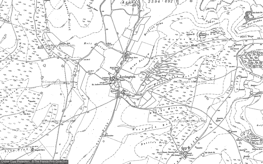 Old Map of Jevington, 1908 in 1908