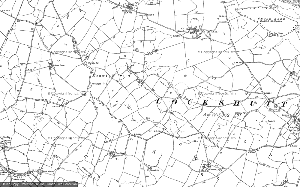 Old Map of Historic Map covering Whinnet Hill in 1874