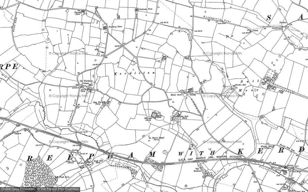 Old Map of Kerdiston, 1885 in 1885