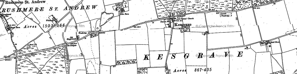 Old map of Kesgrave in 1880