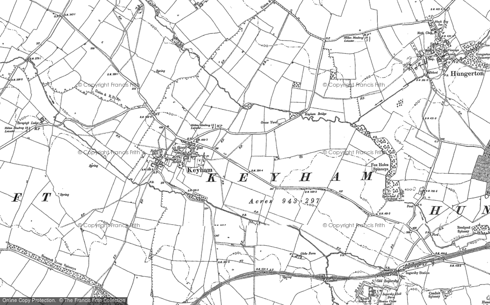 Old Map of Historic Map covering Billesdon Coplow in 1884