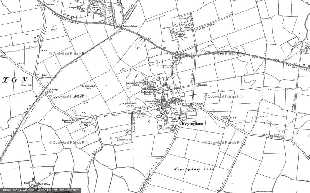 Old Map of Keyingham, 1908 in 1908
