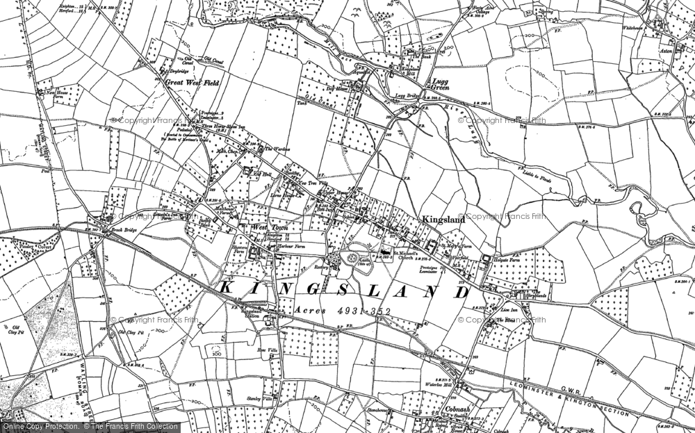 Old Map of Historic Map covering Brook Bridge in 1885