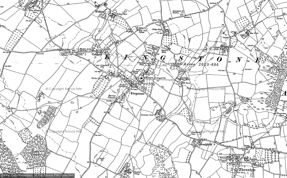 Old Map of Historic Map covering Batchy Hill in 1886
