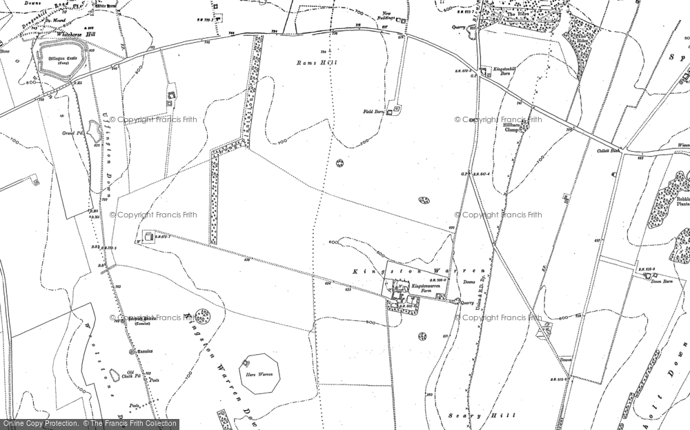Old Map of Historic Map covering Woolstone Down in 1910