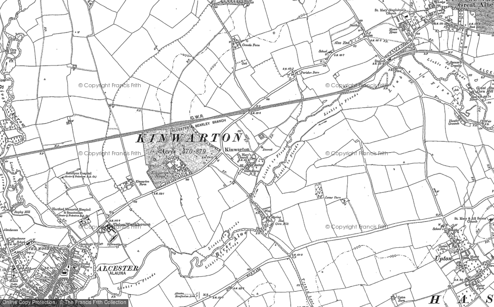 Old Map of Historic Map covering Coughton Fields in 1885