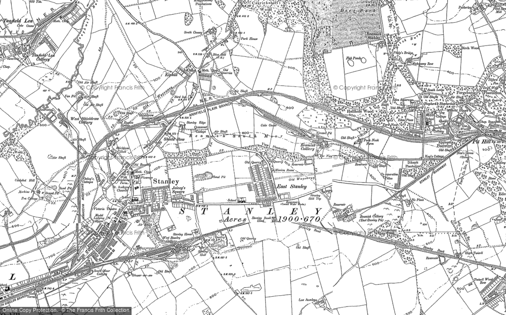Old Map of Historic Map covering Beamish Burn in 1895
