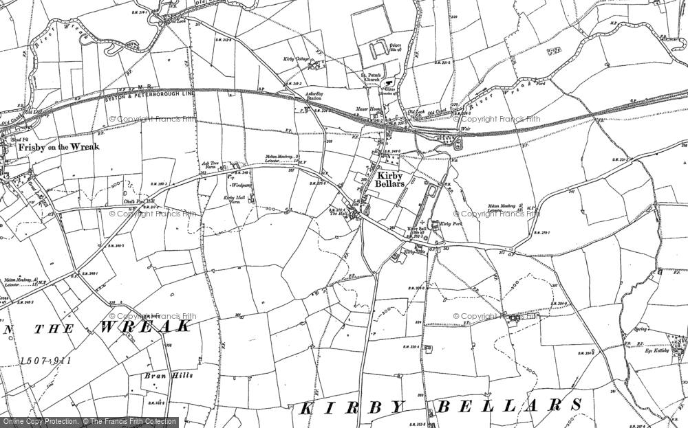 Old Map of Historic Map covering Bran Hills in 1884