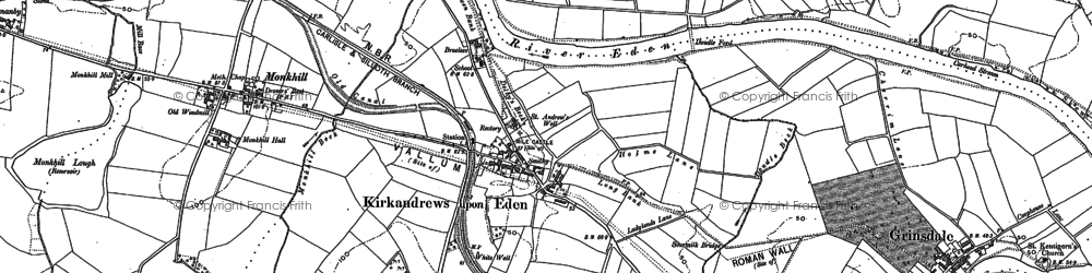 Old map of Kirkandrews-on-Eden in 1899
