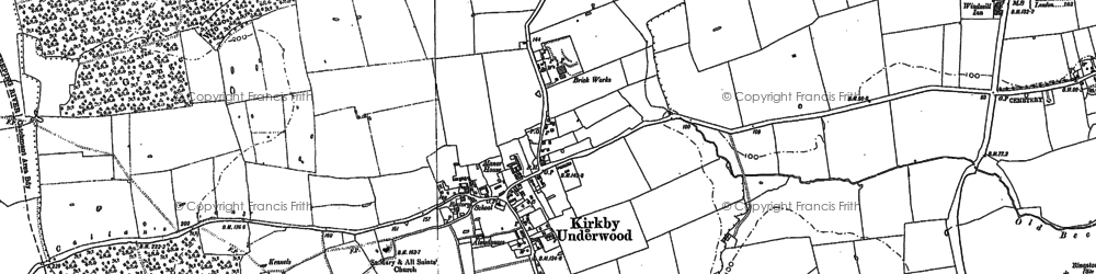 Old map of Kirkby Underwood in 1886