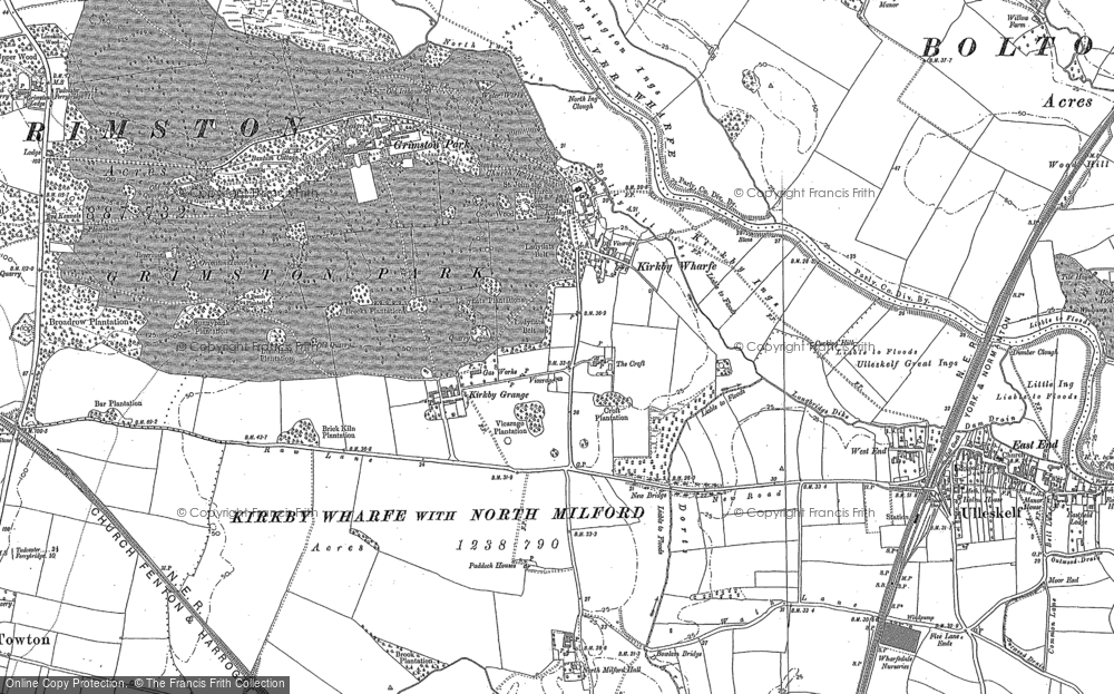 Old Map of Kirkby Wharfe, 1890 - 1891 in 1890