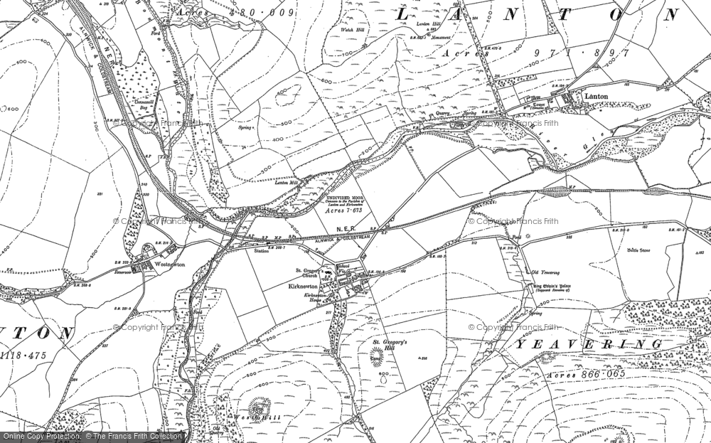 Old Map of Historic Map covering Yeavering Bell in 1896