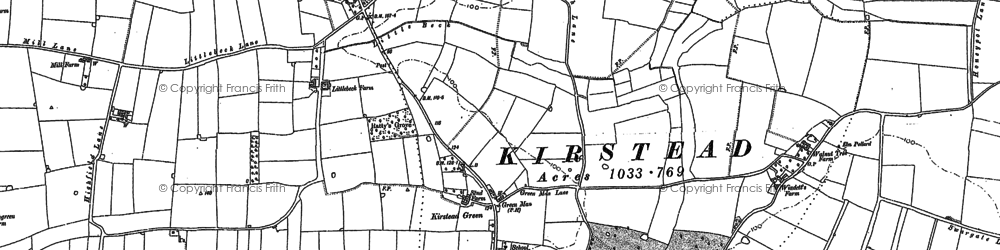 Old map of Kirstead Green in 1884